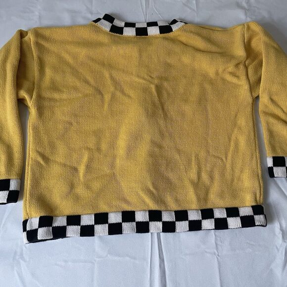 Vintage 80s Richard Sport Cardigan Sweater M Colorblock Checkered Taxi Mod Retro - Picture 8 of 10